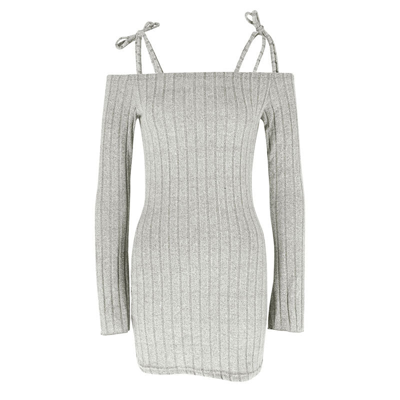 Damen Off-Shoulder Minikleid mit Rüschendetails und feinem Rippstrick R&B