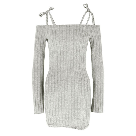 Damen Off-Shoulder Minikleid mit Rüschendetails und feinem Rippstrick R&B