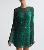 Damen Glitzerndes Cocktailkleid mit schimmernden Pailletten und langen Ärmeln R&B