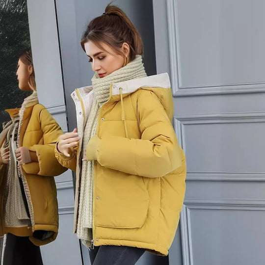 Damen modische Steppjacke mit abnehmbarer Kapuze und komfortabler Passform R&B