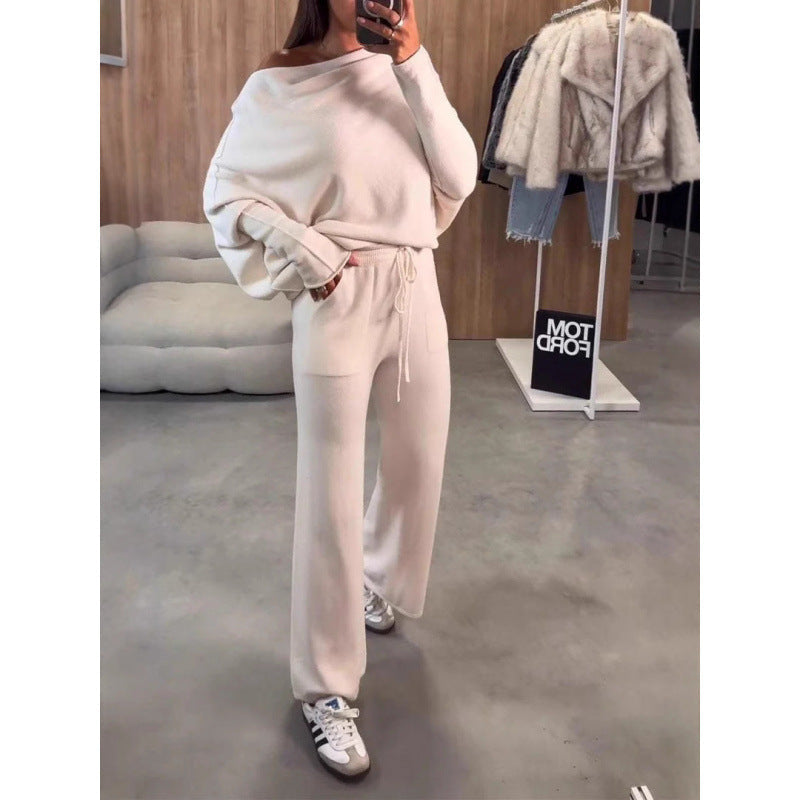 Damen bequeme Loungewear aus weichem Strickmaterial mit weitem Schnitt R&B