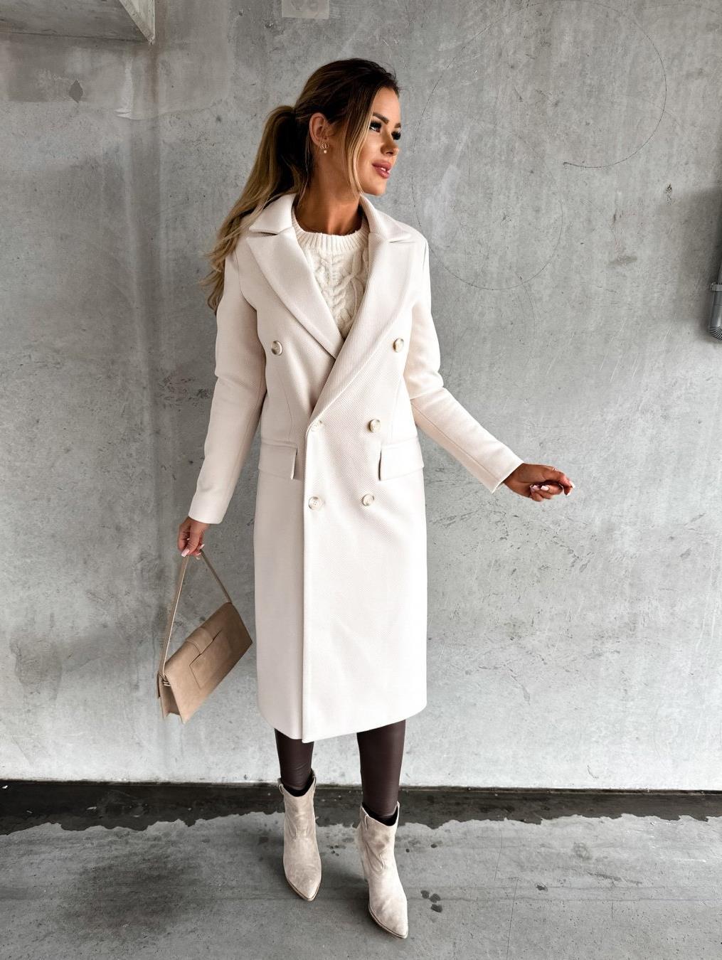 Damen Eleganter Doppelreiher-Mantel mit strukturiertem Stoff und taillierbarem Gürtel R&B