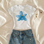 Damen Crop-T-Shirt mit floralem Druck und lässigem Schnitt R&B