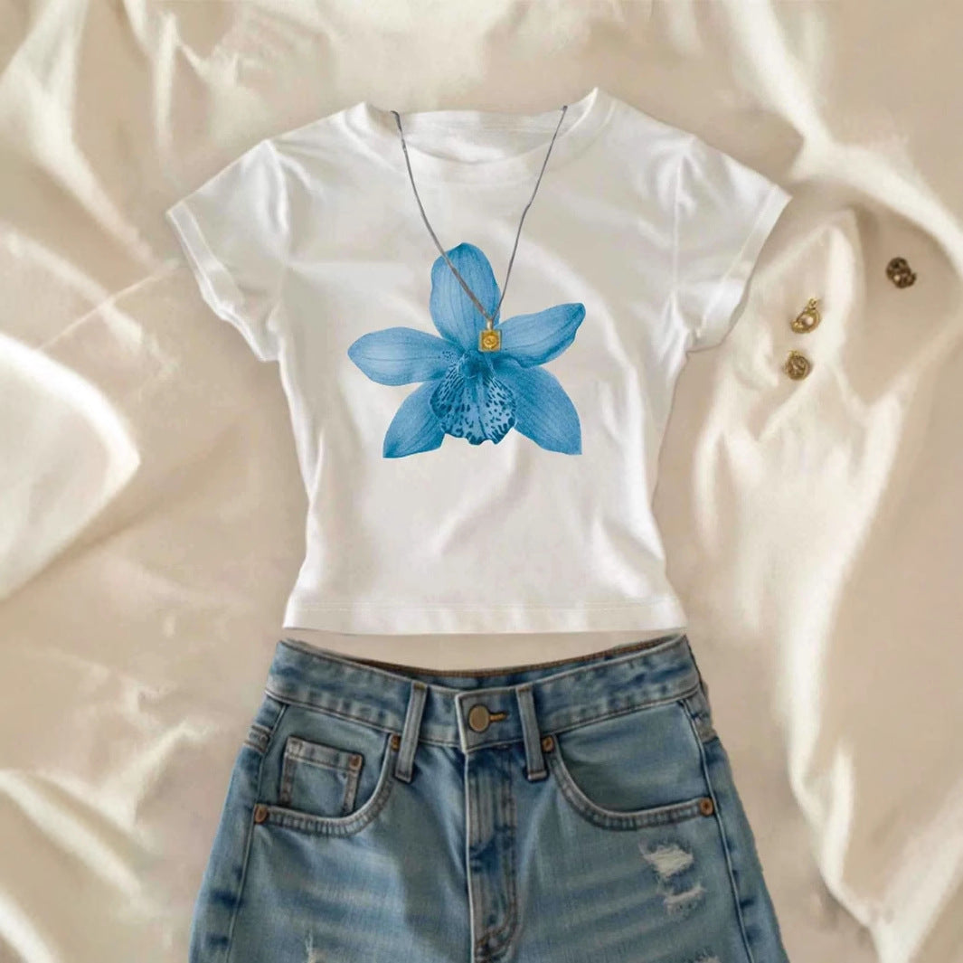 Damen Crop-T-Shirt mit floralem Druck und lässigem Schnitt R&B
