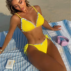 Damen gehäkelter Triangel-Bikini mit romantischen Spitzenakzenten R&B