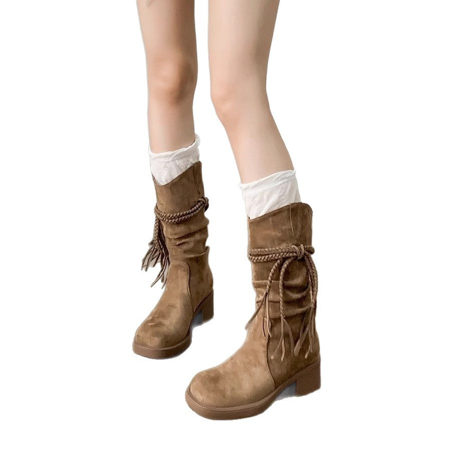 Damen modische Stiefeletten aus weichem Wildleder mit geflochtenem Detail R&B