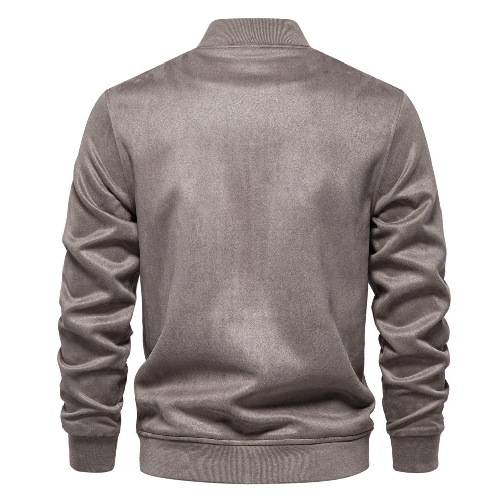 Herren nan Wildlederoptik-Collegejacke mit Druckknopfverschluss, Pattentaschen und geripptem Saum R&B