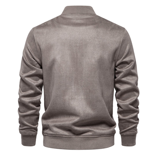 Herren nan Wildlederoptik-Collegejacke mit Druckknopfverschluss, Pattentaschen und geripptem Saum R&B