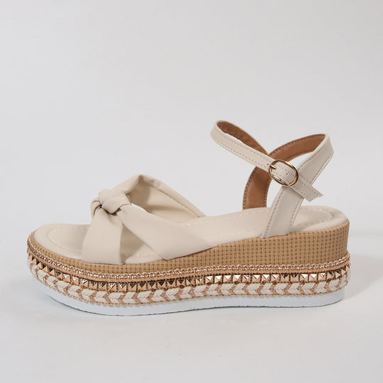 Damen elegante Plateau-Sandalen mit dekorativem Knötchen-Design R&B