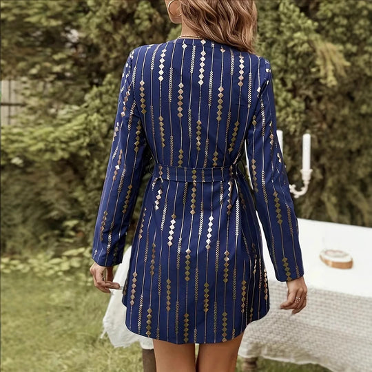 Damen Stylisches Minikleid mit V-Ausschnitt und Bindegürtel R&B