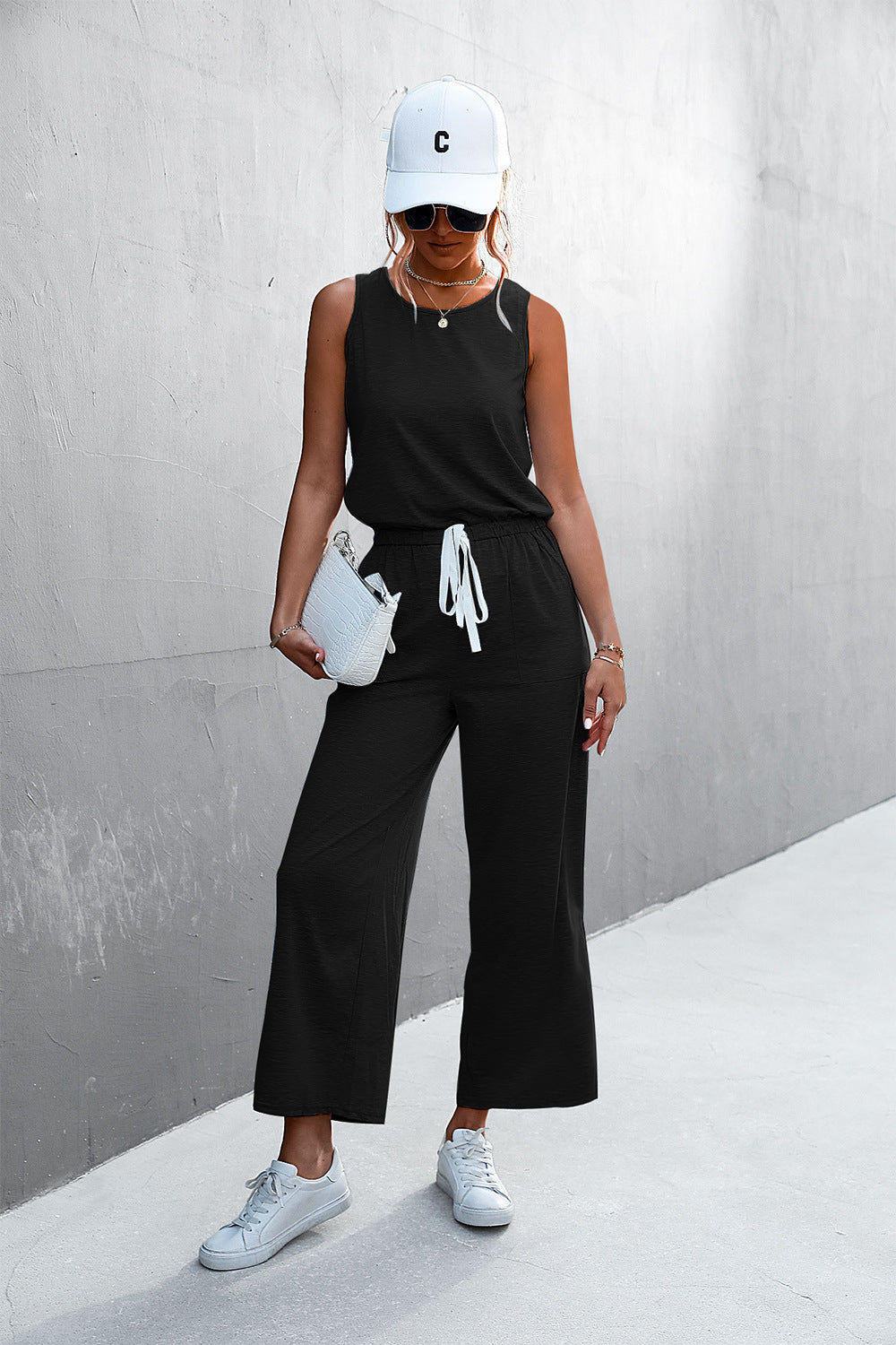 Damen luftiger Jumpsuit mit weitem Bein und elastischem Taillenzug R&B
