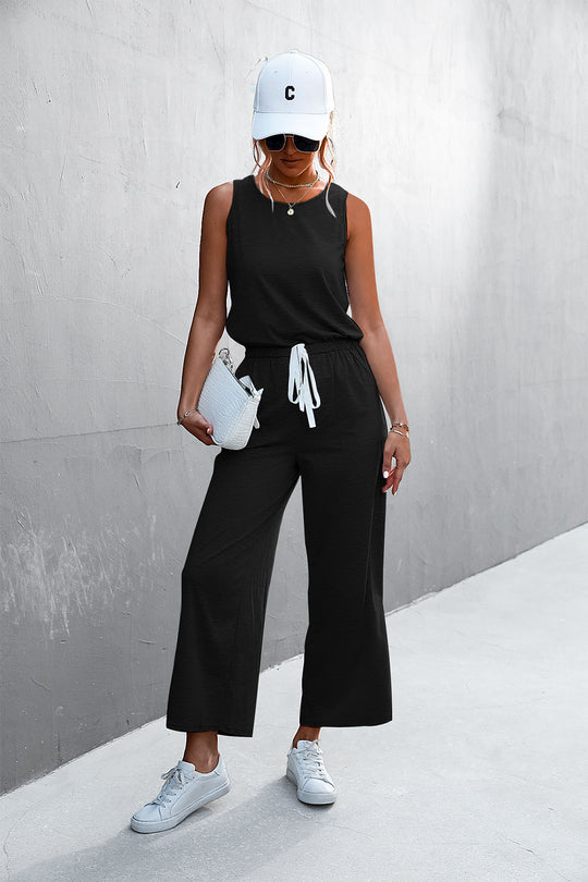 Damen luftiger Jumpsuit mit weitem Bein und elastischem Taillenzug R&B