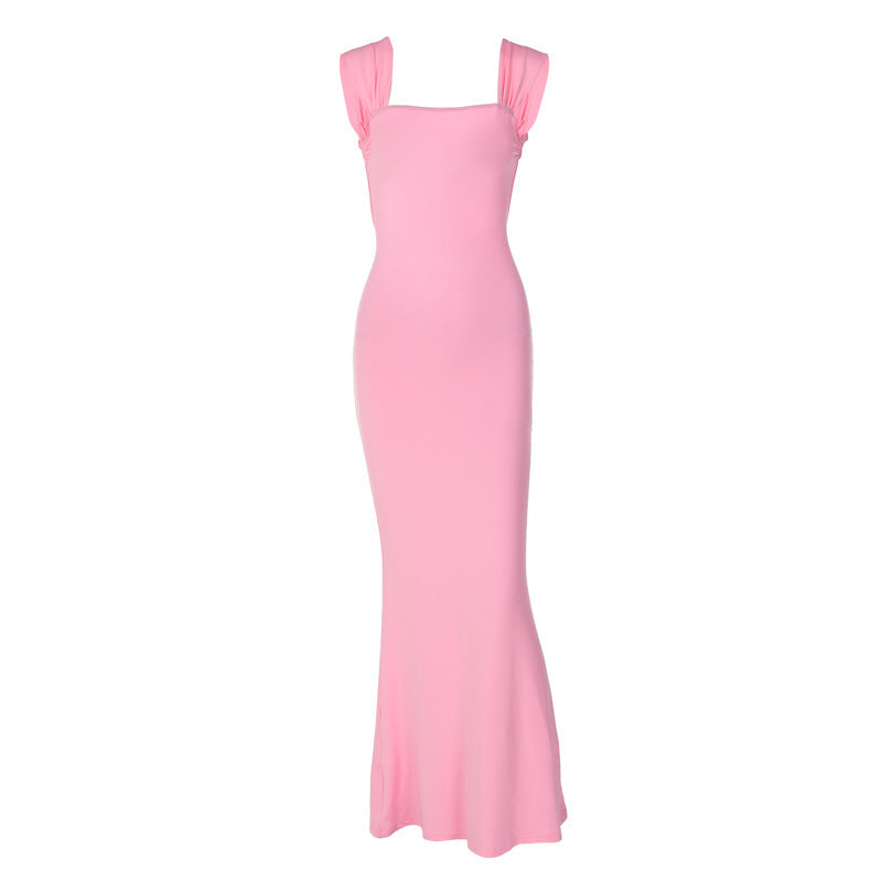 Damen Langärmliges Maxikleid mit schulterfreiem Design und Rüschendetails R&B