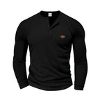 Herren Langarm-Henley-Shirt mit strukturiertem GewR&Be und Knopfleiste R&B
