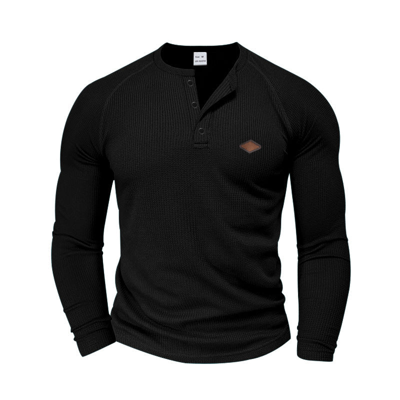 Herren Langarm-Henley-Shirt mit strukturiertem GewR&Be und Knopfleiste R&B
