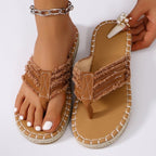 Damen flauschige Zehentrenner-Sandalen mit weichem Fußbett und trendigem Design R&B