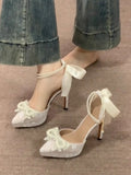 Damen elegante High Heel Sandalen mit zierlicher Schleifenverzierung R&B