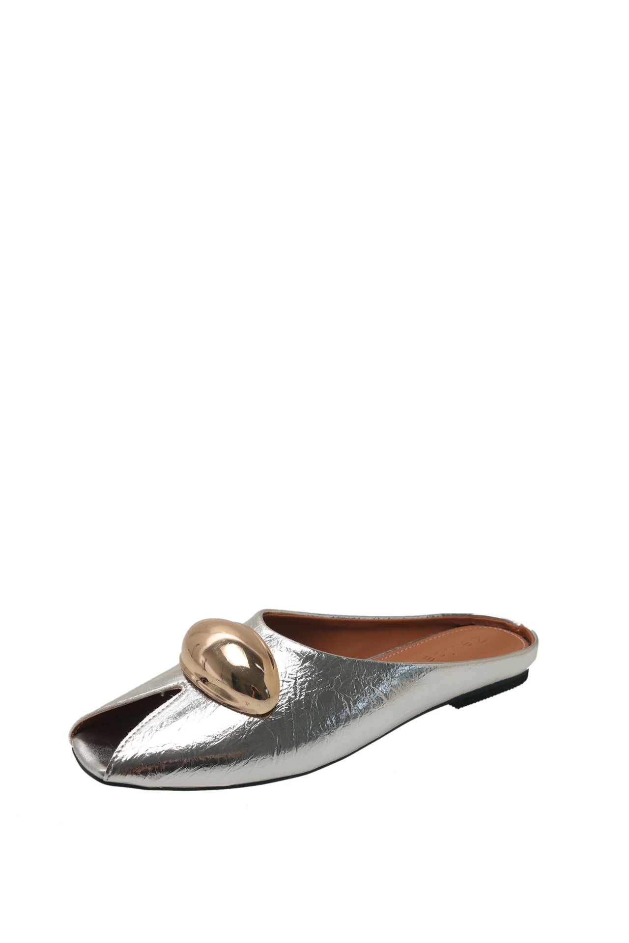 Damen Offene Mules mit schimmerndem Obermaterial und dekorativem Metall-Detail R&B