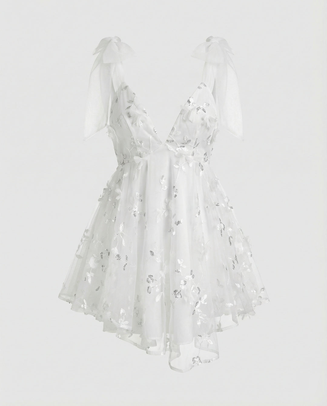 Damen Tüll Minikleid mit 3D-Blumen
