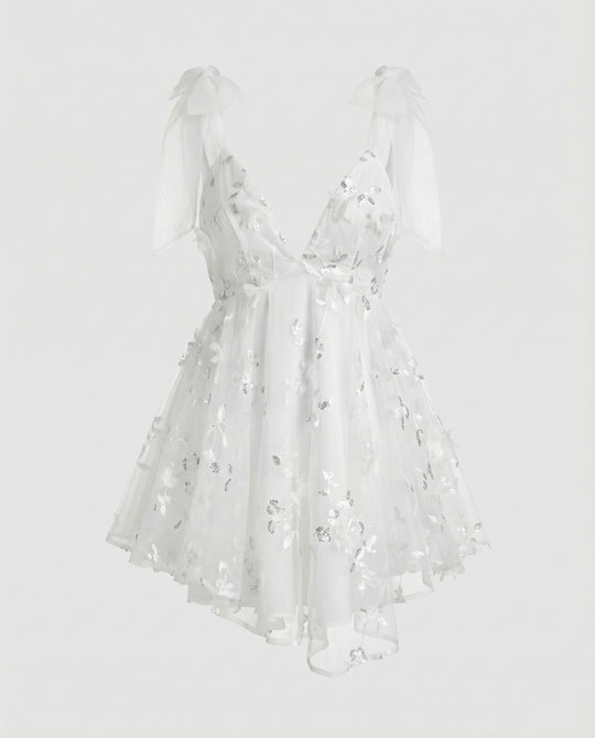 Damen Tüll Minikleid mit 3D-Blumen