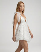 Damen Tüll Minikleid mit 3D-Blumen