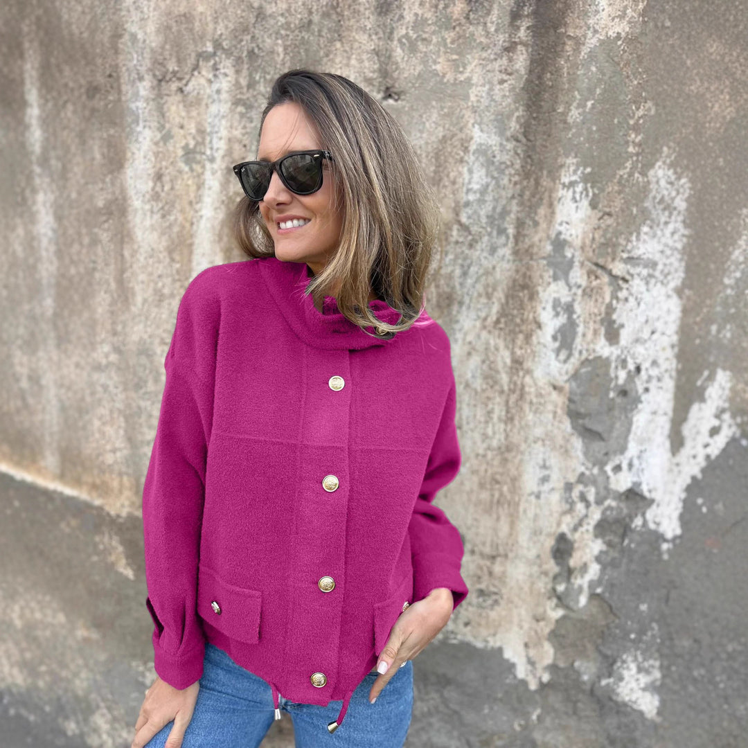 Damen Kurze Jacke mit dekorativen Knöpfen und praktischen Taschen R&B
