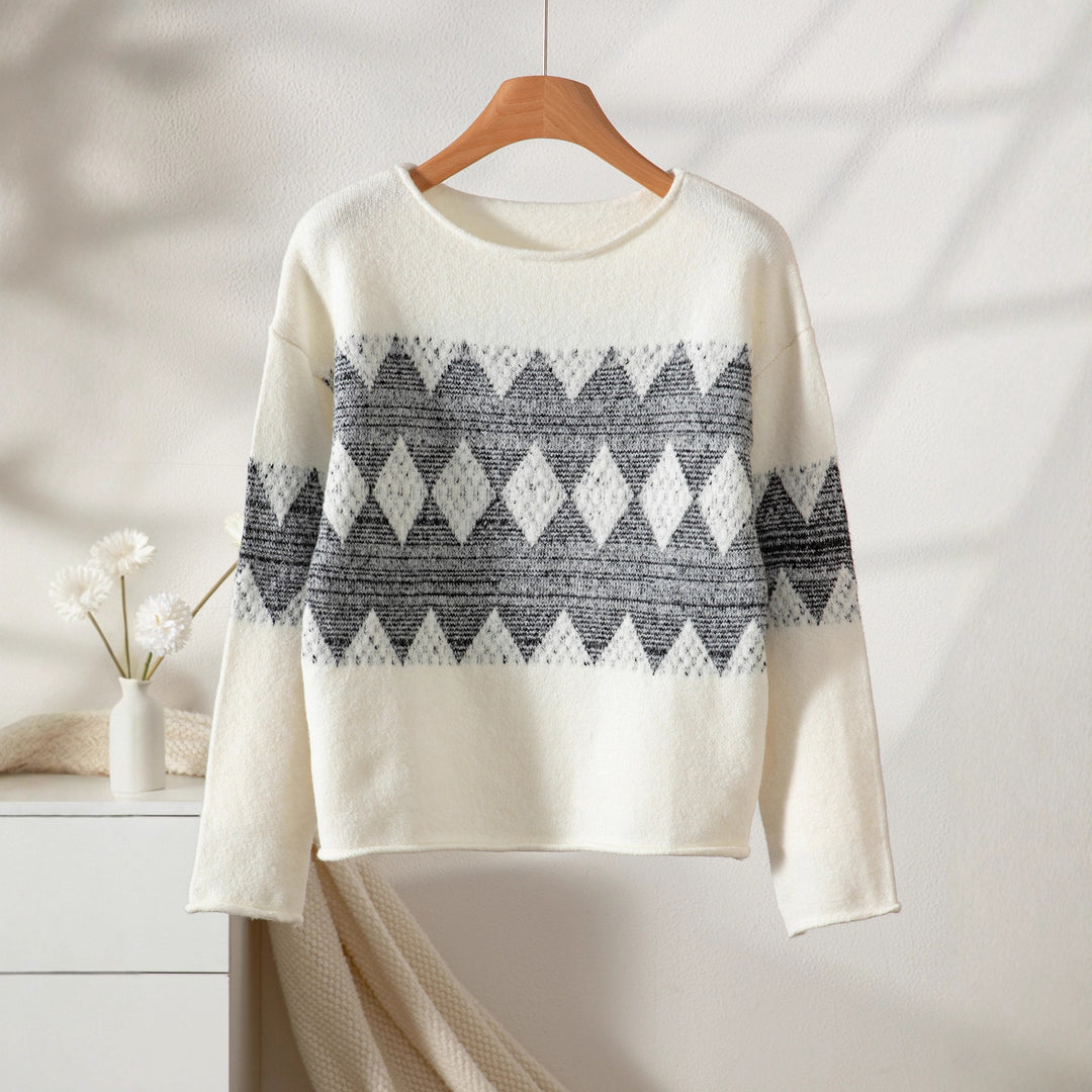 Damen Strickpullover mit modernem Wellenmuster und angenehmer Passform R&B