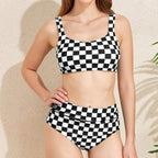 Damen Hochband-Bikini-Set mit kariertem Design R&B