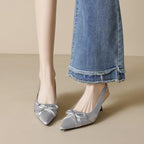 Damen Slingback-Pumps mit eleganter Schleife und modischem Spitzendesign