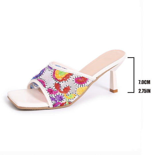 Damen Modische Sandaletten mit buntem Stickdesign und elegantem Schaft R&B