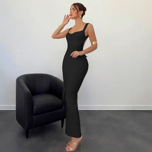 Damen Elegantes Abendkleid mit offenem Rücken und Schleifenakzent R&B