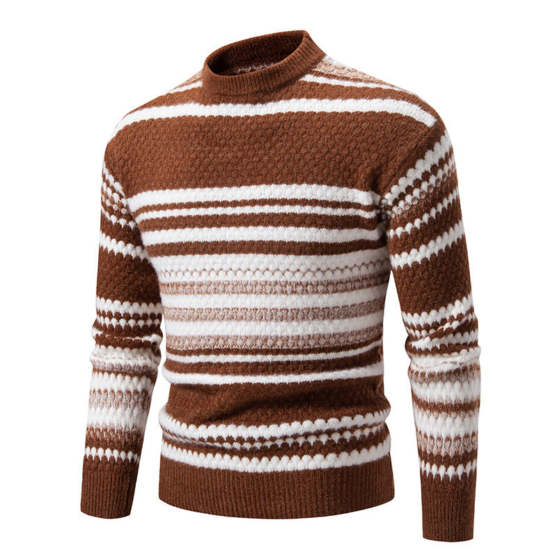 Herren gestreifter Strickpullover mit hohem Stehkragen und weicher Textur R&B