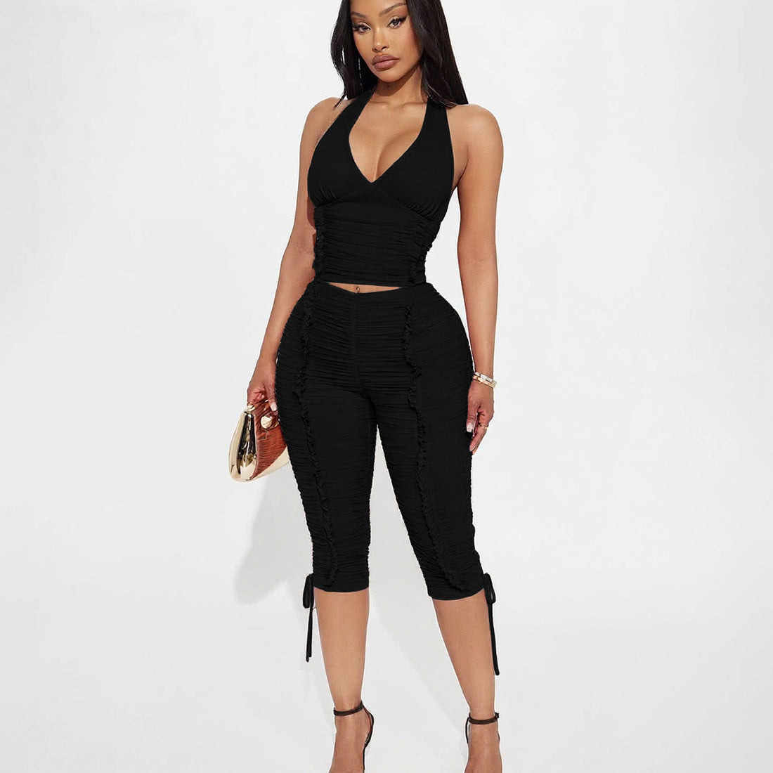 Damen Jumpsuit mit raffinierten Raffungselementen und stilvollen BindR&Bändern R&B