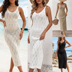 Damen elegantes Strick-Maxikleid mit seitlichen Schlitzen R&B
