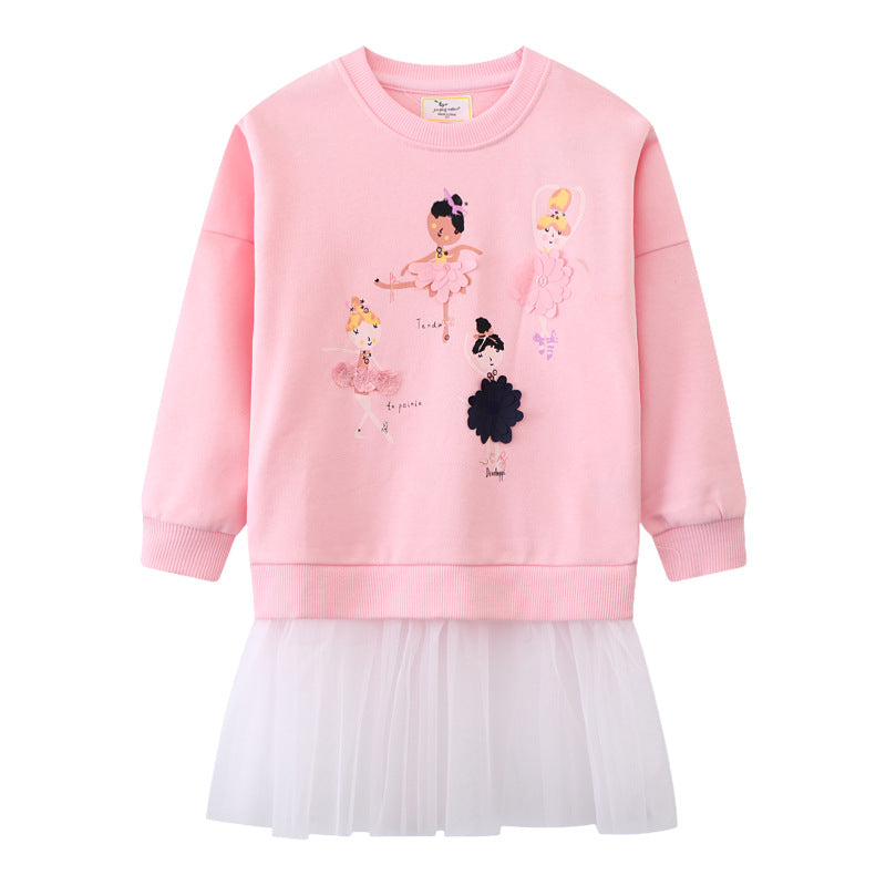 Mädchen Sweatshirt mit Tüllrock und bunten Ballerina-Applikationen R&B