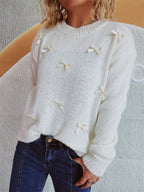 Damen Strickpullover mit verspielten Schleifenakzenten R&B