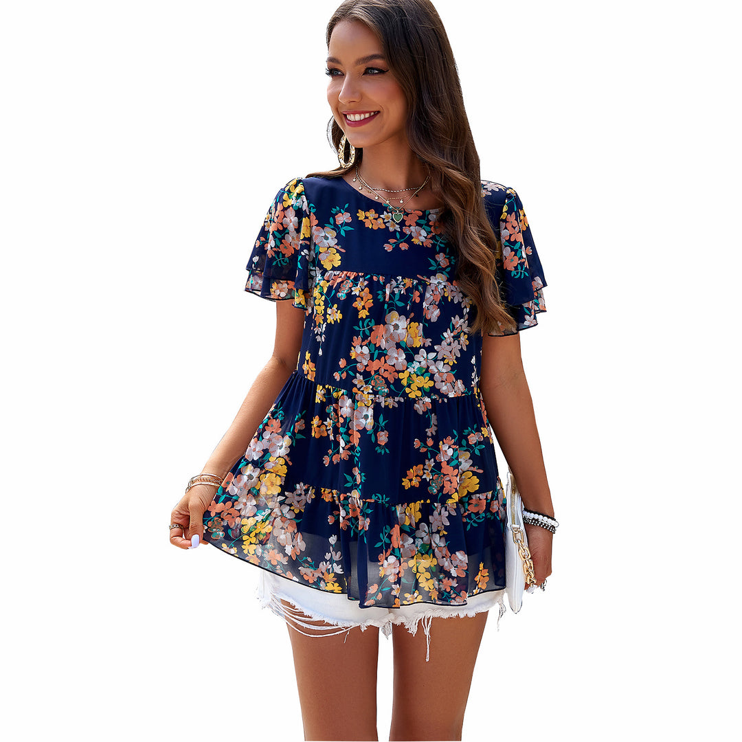 Damen Luftiges Blumenshirt mit Rüschendetails R&B
