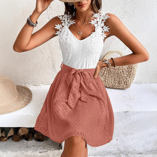 Damen Floral Spitzenoberteil mit Schwungvollem Rock R&B
