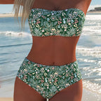 Damen Bandeau-Bikini-Set mit hohem Bund und floralem Muster R&B