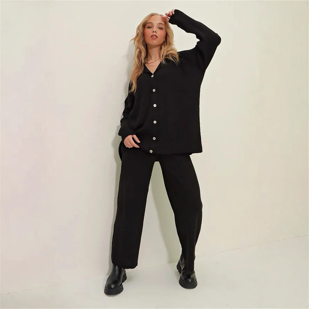 Damen lässiges Zweiteiler-Set mit bequemer Weite und Knopfdetails R&B