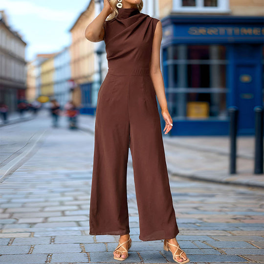 Damen Eleganter Jumpsuit mit geschmackvollem Wasserfall-Ausschnitt und weitem Bein R&B