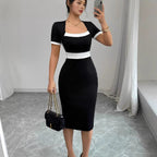 Damen Midi-Kleid mit kontrastierenden Einsätzen R&B