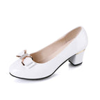 Damen elegante Pumps mit modischem Schleifenakzent und komfortablem Blockabsatz R&B