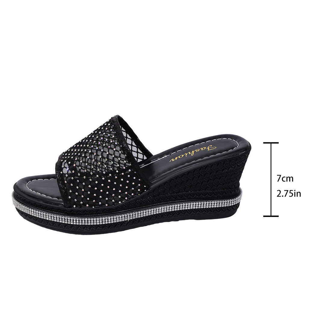 Damen modische Plateau Sandalen mit Netzdesign und Glitzerakzenten R&B