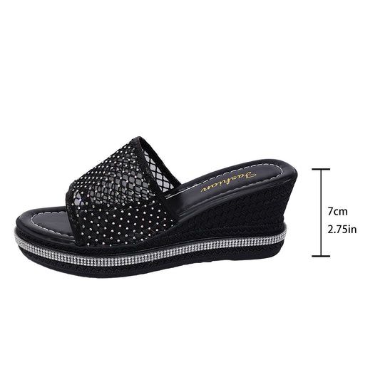 Damen modische Plateau Sandalen mit Netzdesign und Glitzerakzenten R&B