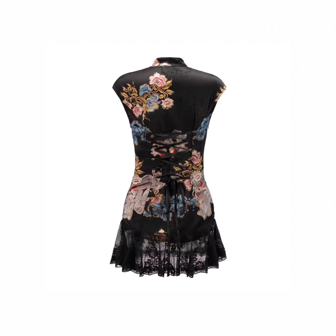 Damen Kurzärmliges Blumenkleid mit Spitzenunterrand R&B