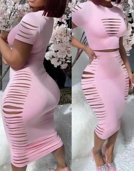 Damen figurbetontes Kleid mit Cut-Outs und modernen Rippdetails R&B