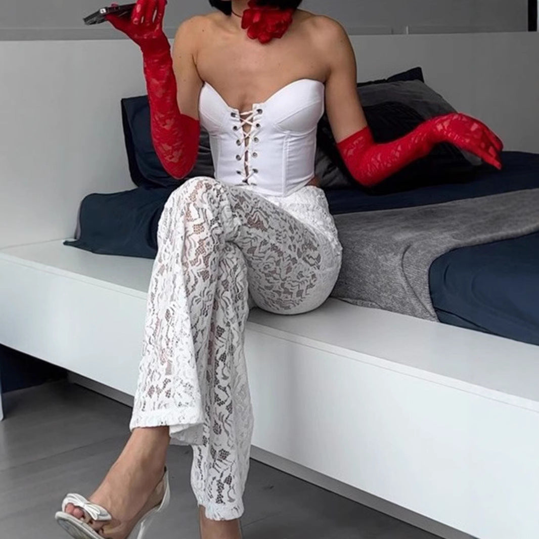 Damen Spitzenhose mit eleganter Schlagform R&B