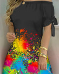 Damen Kunstvoller Schwarz-Aquarellkleid R&B