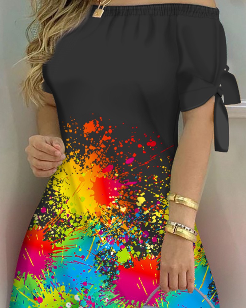 Damen Kunstvoller Schwarz-Aquarellkleid R&B